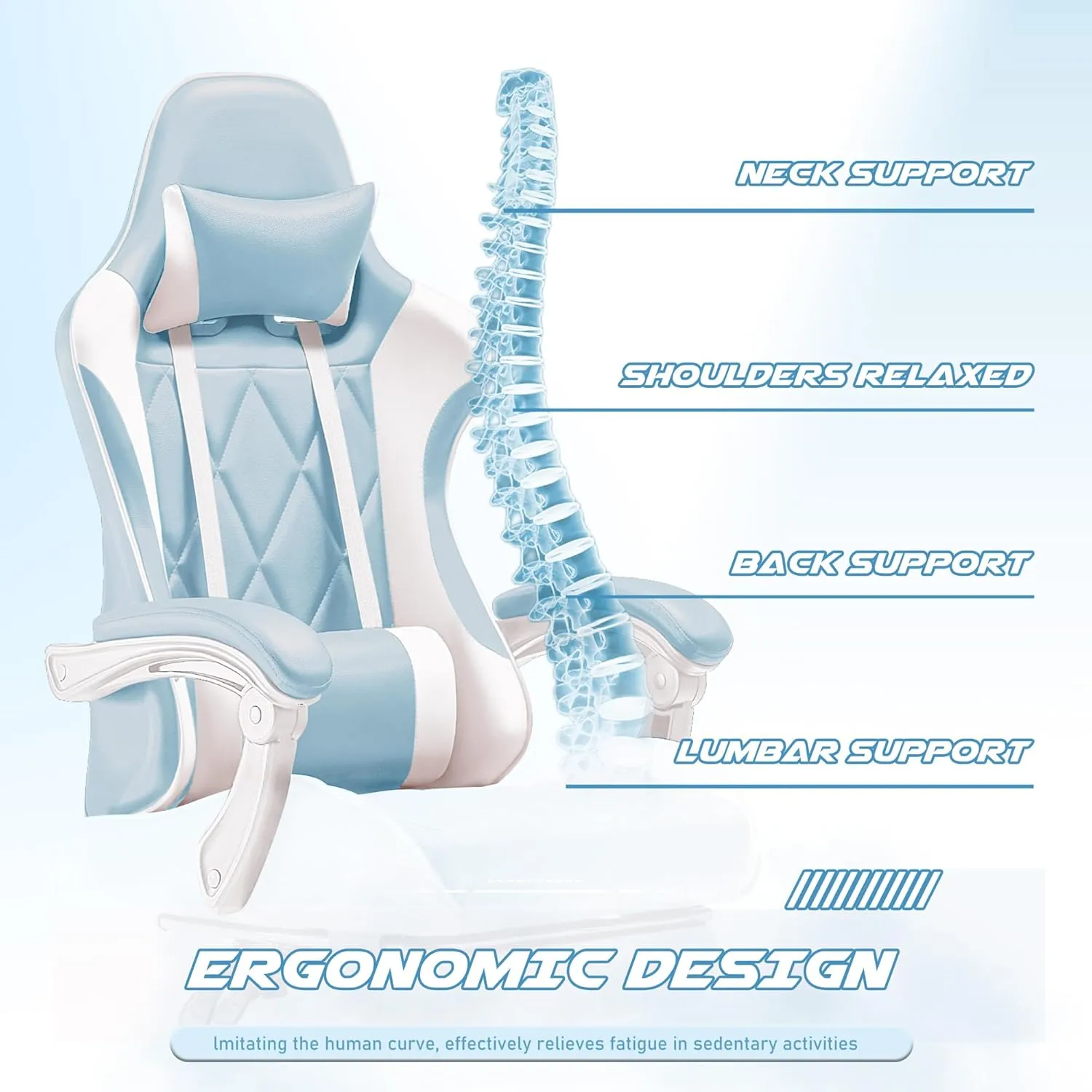 Homall Gaming Chair, Computer Chair with Footrest and Massage Lumbar Support, Ergonomic High Back Video Game Chair with Swivel Seat and Headrest (Light Blue)
