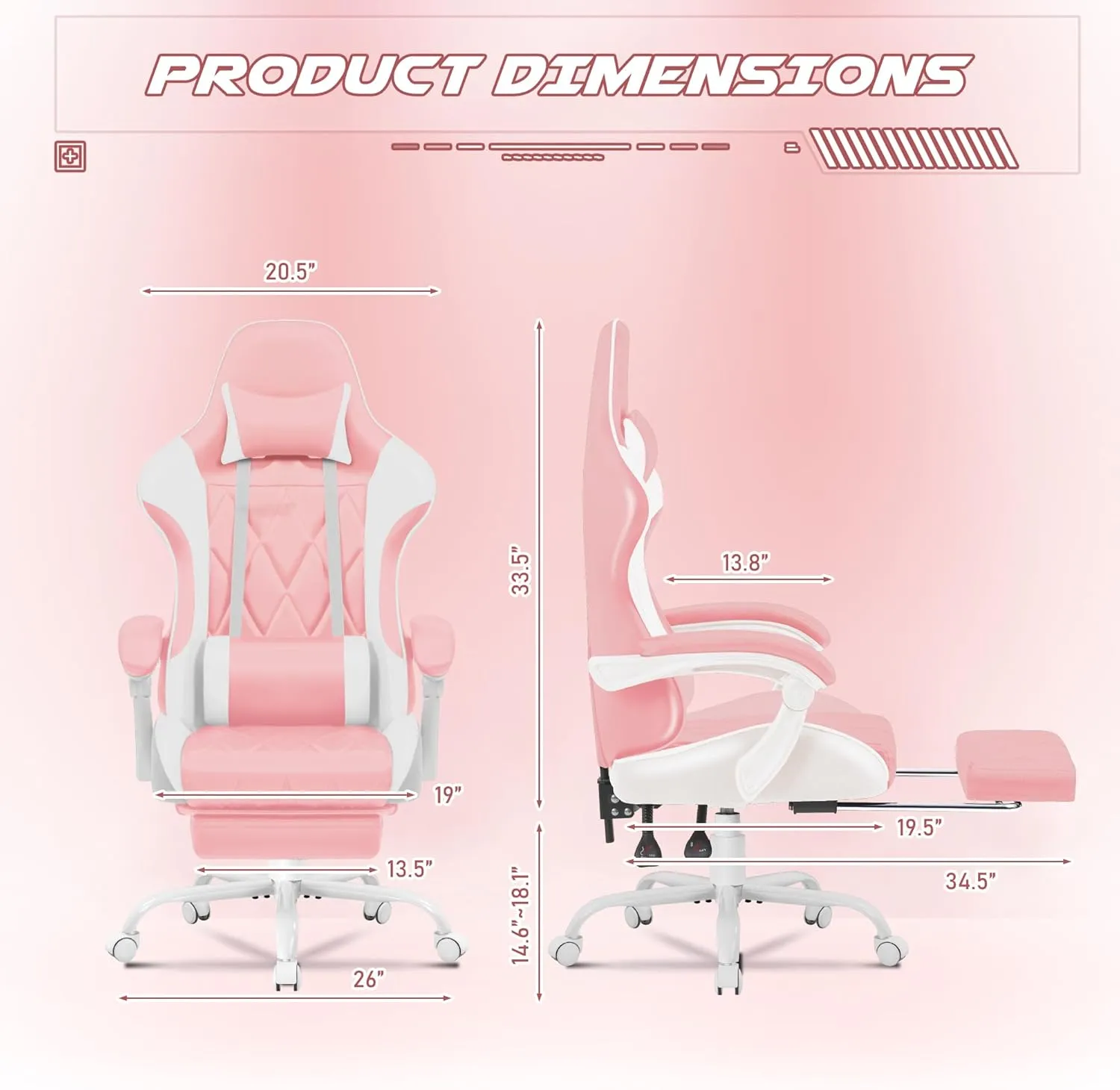 Homall Gaming Chair, Computer Chair with Footrest and Massage Lumbar Support, Ergonomic High Back Video Game Chair with Swivel Seat and Headrest (Pink)