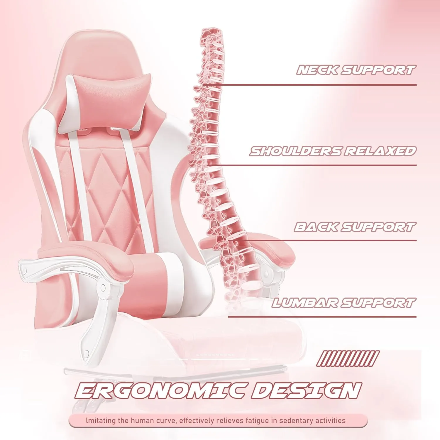 Homall Gaming Chair, Computer Chair with Footrest and Massage Lumbar Support, Ergonomic High Back Video Game Chair with Swivel Seat and Headrest (Pink)