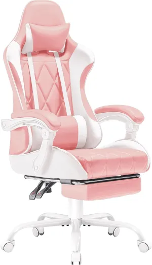 Homall Gaming Chair, Computer Chair with Footrest and Massage Lumbar Support, Ergonomic High Back Video Game Chair with Swivel Seat and Headrest (Pink)
