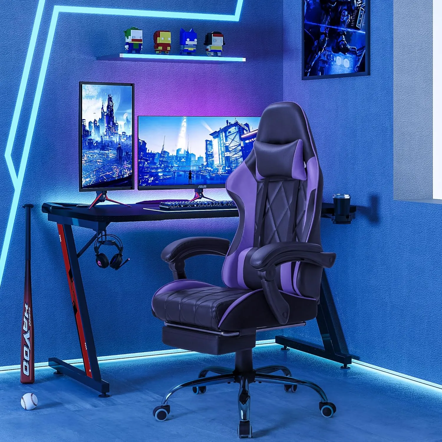 Homall Gaming Chair, Computer Chair with Footrest and Massage Lumbar Support, Ergonomic High Back Video Game Chair with Swivel Seat and Headrest (Purple)
