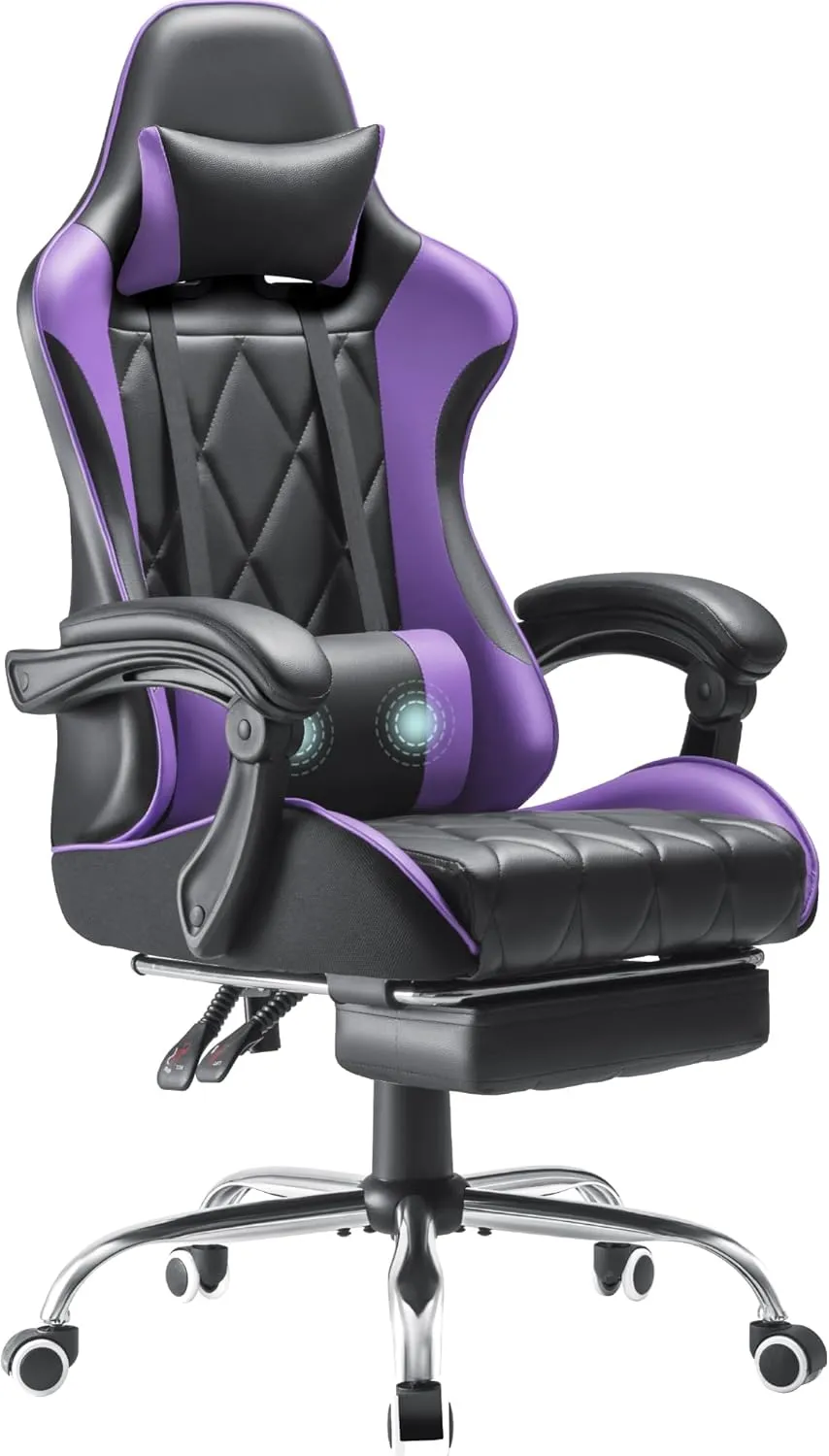 Homall Gaming Chair, Computer Chair with Footrest and Massage Lumbar Support, Ergonomic High Back Video Game Chair with Swivel Seat and Headrest (Purple)