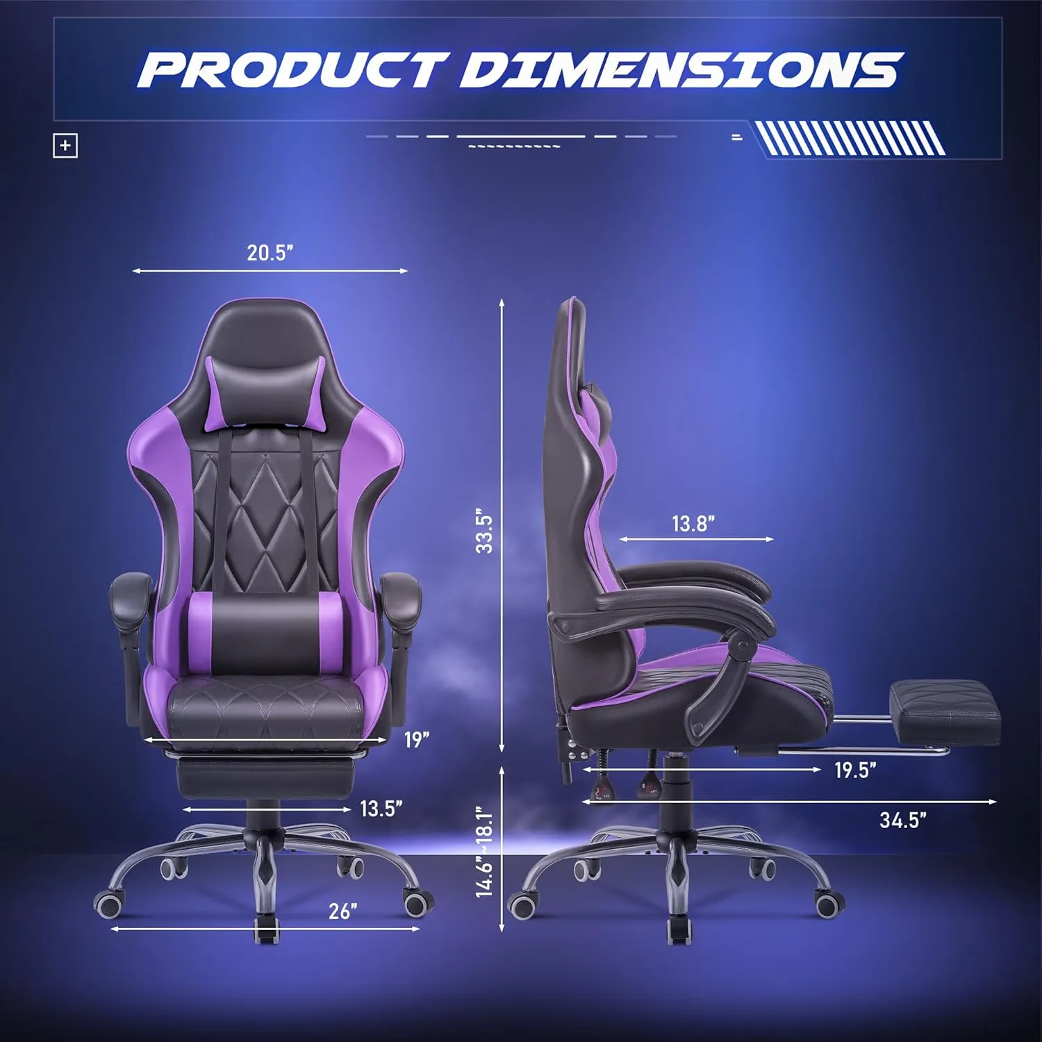 Homall Gaming Chair, Computer Chair with Footrest and Massage Lumbar Support, Ergonomic High Back Video Game Chair with Swivel Seat and Headrest (Purple)