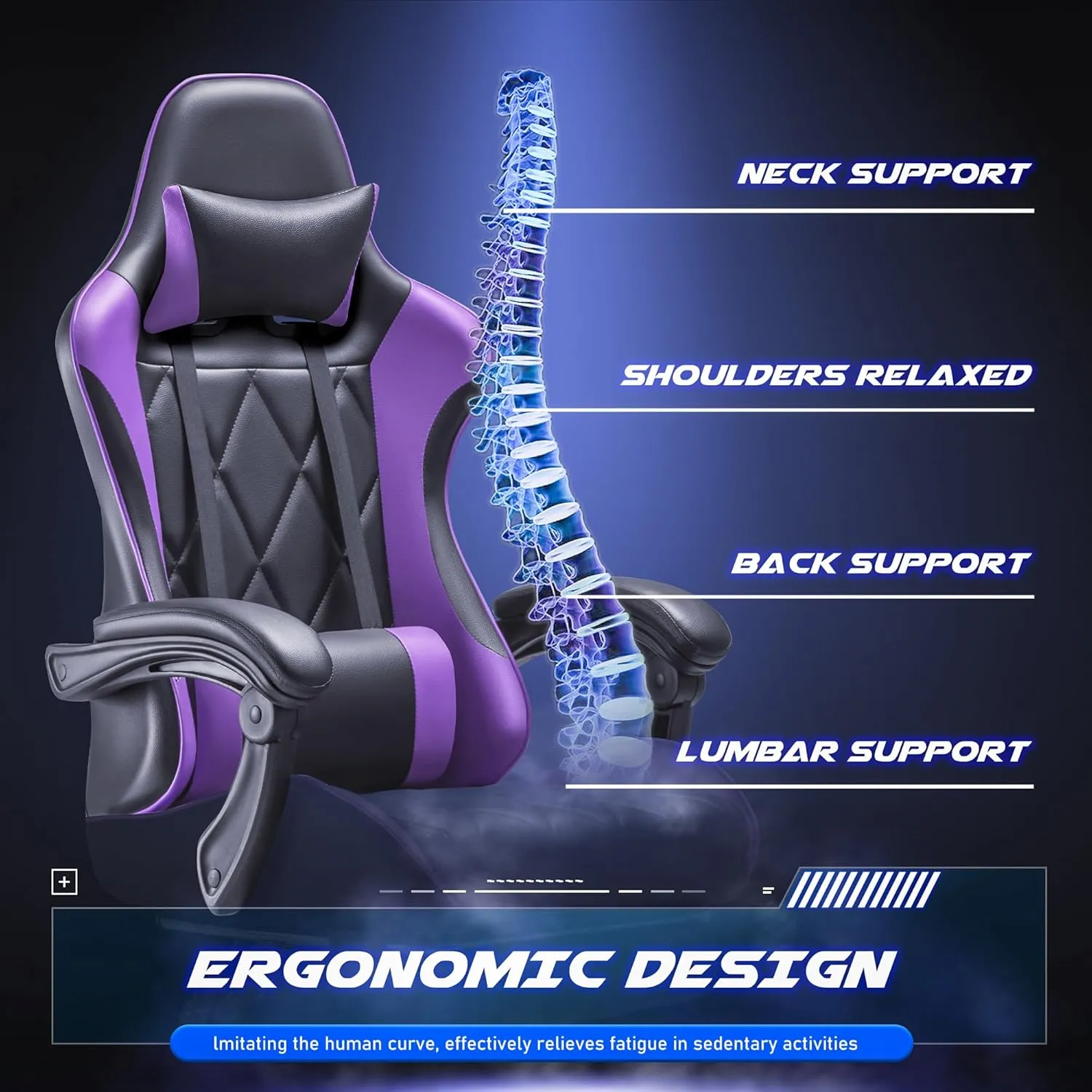 Homall Gaming Chair, Computer Chair with Footrest and Massage Lumbar Support, Ergonomic High Back Video Game Chair with Swivel Seat and Headrest (Purple)