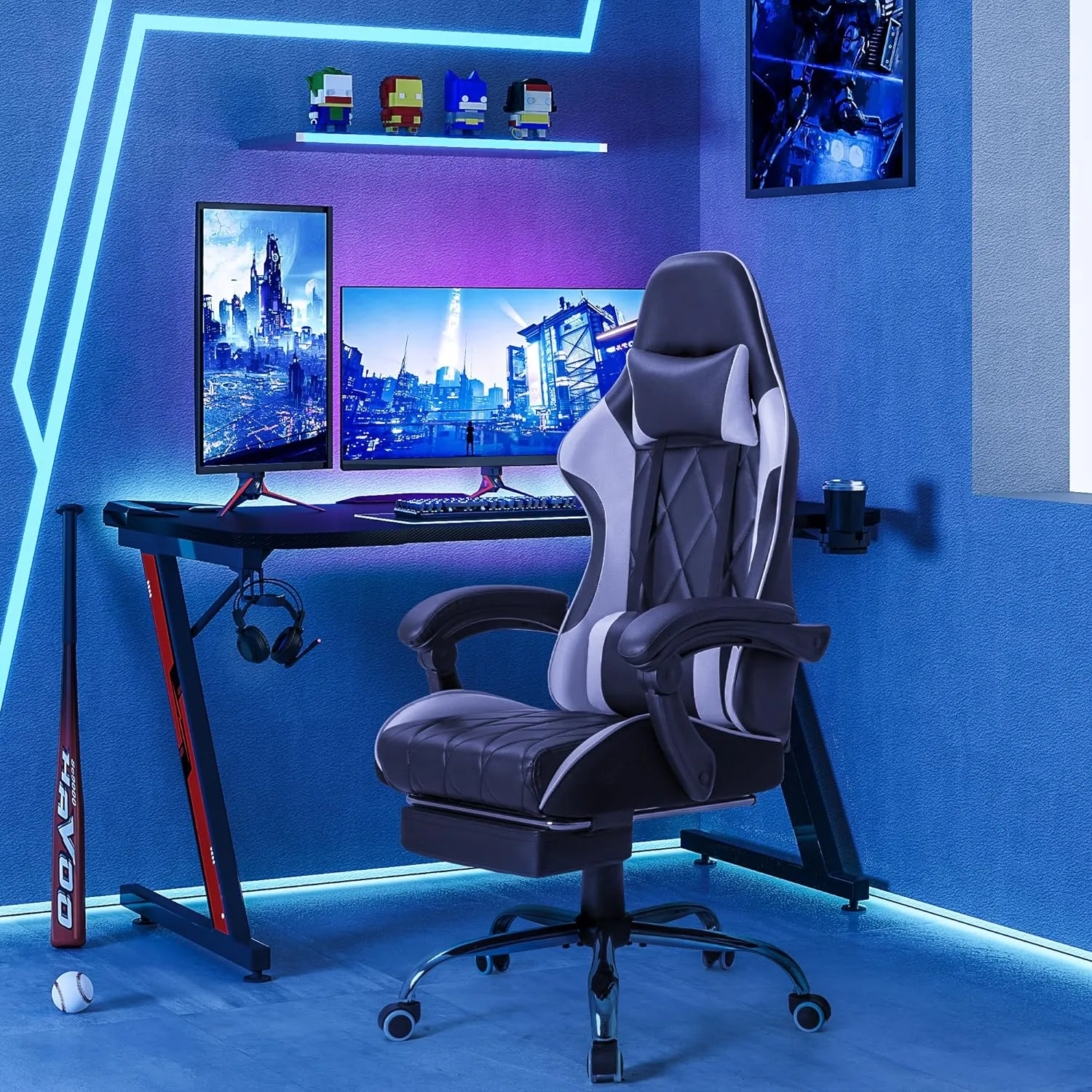 Homall Gaming Chair, Computer Chair with Footrest and Massage Lumbar Support, Ergonomic High Back Video Game Chair with Swivel Seat and Headrest (White)