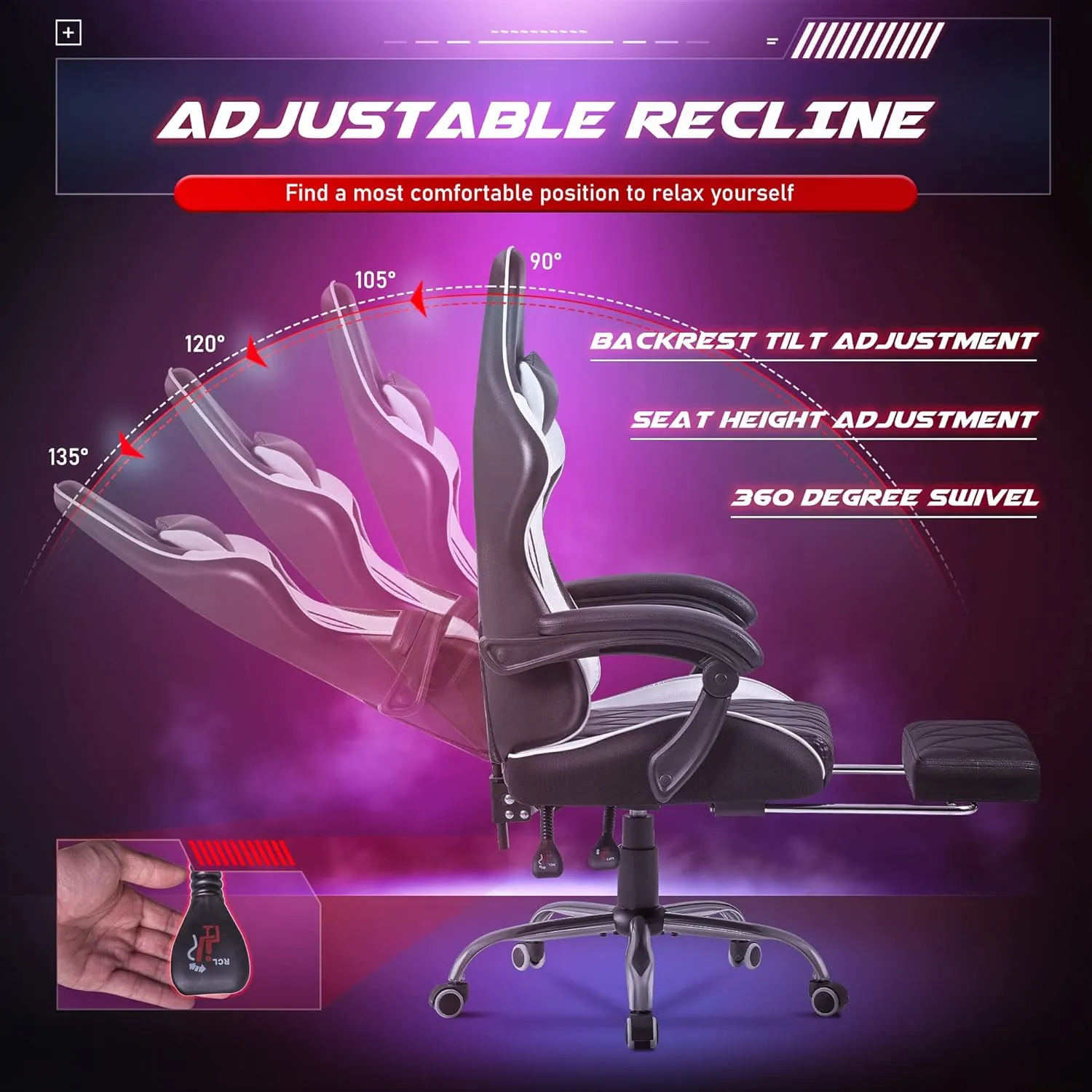 Homall Gaming Chair, Computer Chair with Footrest and Massage Lumbar Support, Ergonomic High Back Video Game Chair with Swivel Seat and Headrest (White)