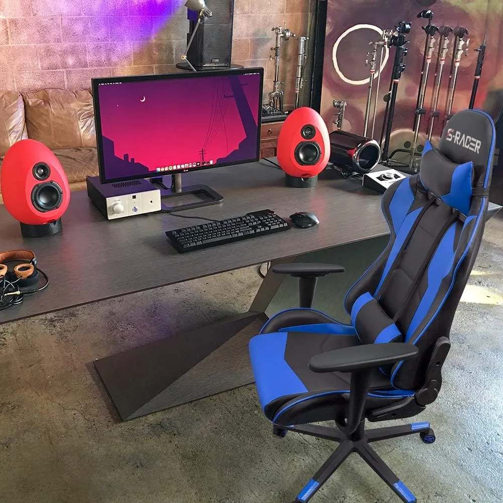 Homall Gaming Chair, Office Chair High Back Computer Chair Leather Desk Chair Racing Executive Ergonomic Adjustable Swivel Task Chair with Headrest and Lumbar Support(Blue)