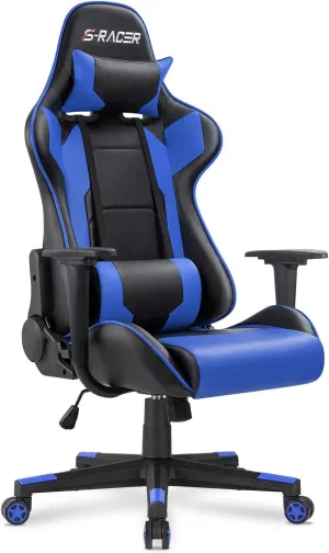 Homall Gaming Chair, Office Chair High Back Computer Chair Leather Desk Chair Racing Executive Ergonomic Adjustable Swivel Task Chair with Headrest and Lumbar Support(Blue)
