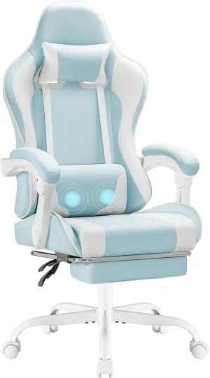 Homall Gaming Chair, Video Game Chair with Footrest and Massage Lumbar Support, Ergonomic Computer Chair Height Adjustable with Swivel Seat and Headrest (Light Blue)