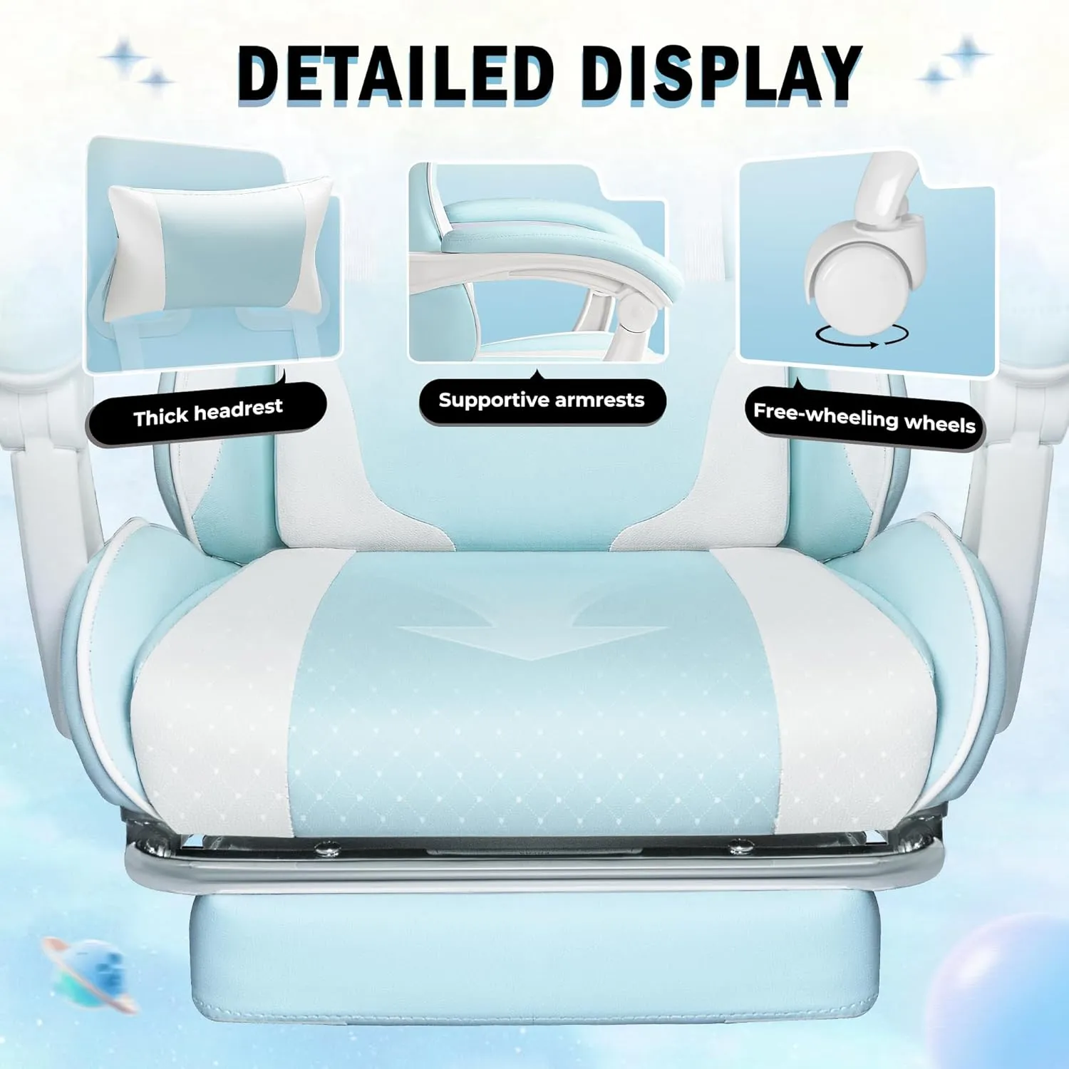 Homall Gaming Chair, Video Game Chair with Footrest and Massage Lumbar Support, Ergonomic Computer Chair Height Adjustable with Swivel Seat and Headrest (Light Blue)