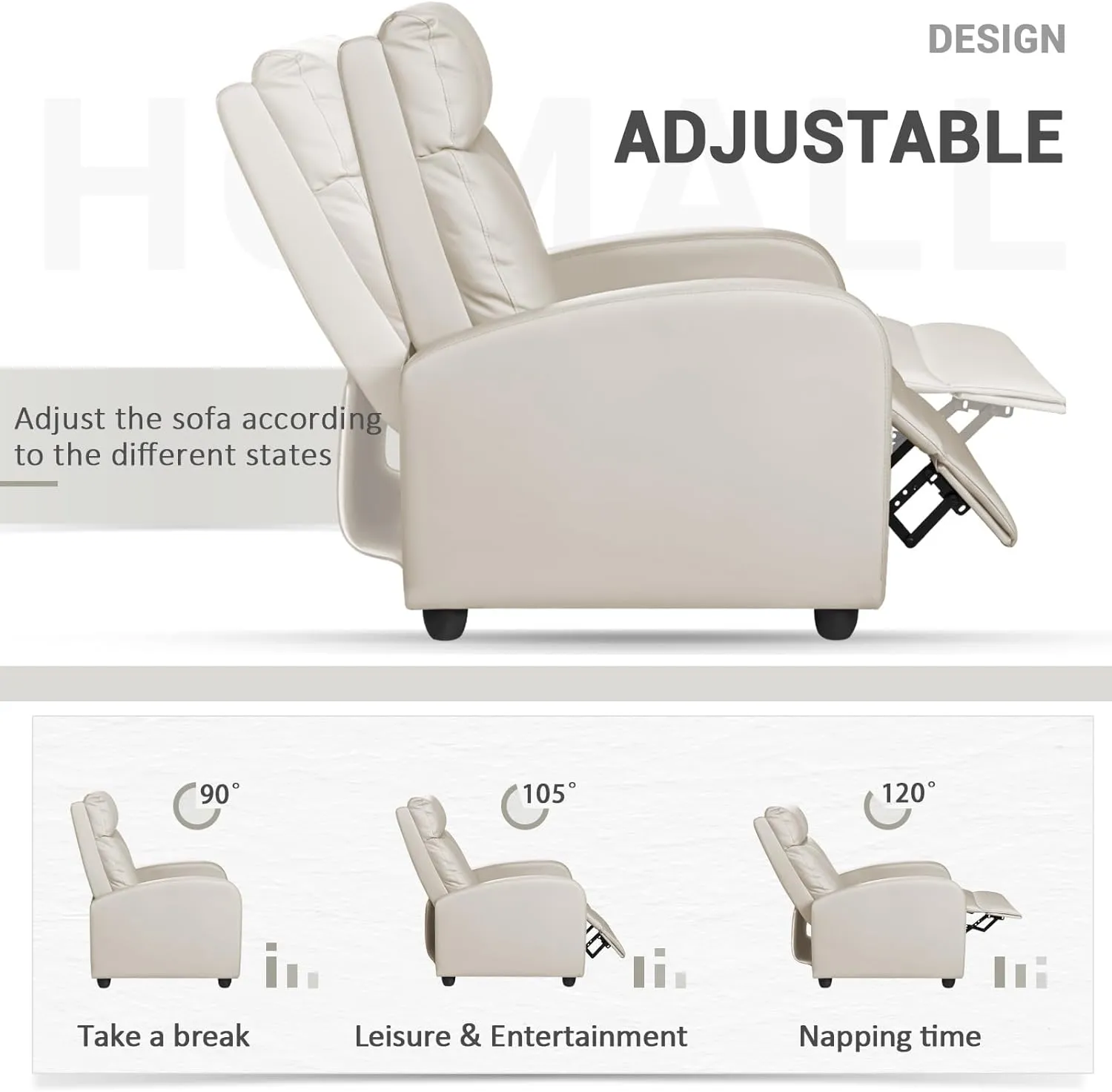 Homall Recliner Chair, Recliner Sofa for Adults, Recliners Home Theater Seating with Lumbar Support, Reclining Sofa Chair for Living Room (Leather, Beige)