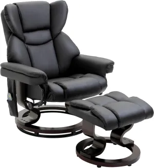 HOMCOM Massage Recliner Chair with Ottoman Footrest, 10 Vibration Points, 360° Swivel Reclining Chair, Faux Leather Living Room Chair with Side Pocket and Remote Control, Black