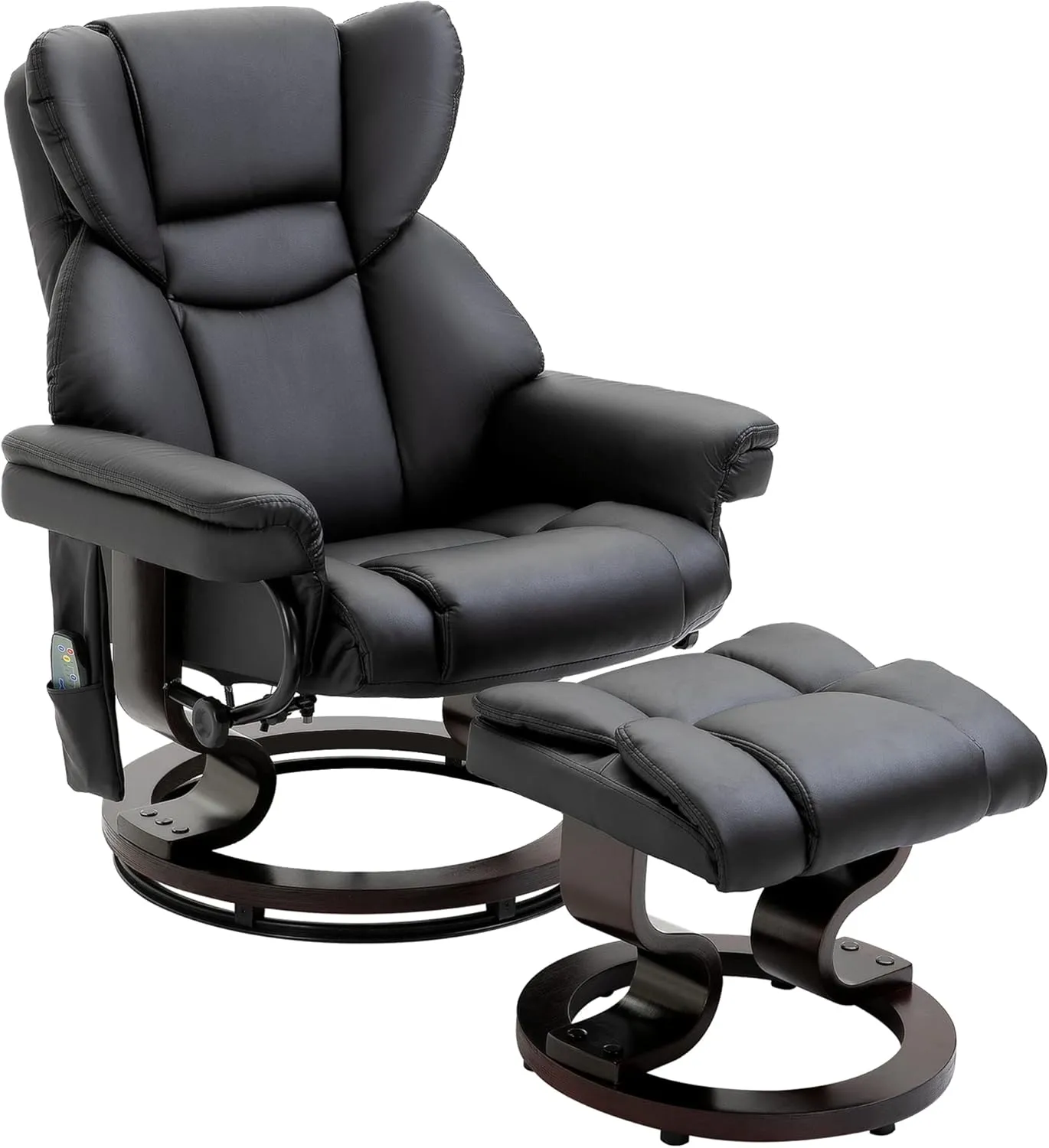 HOMCOM Massage Recliner Chair with Ottoman Footrest, 10 Vibration Points, 360° Swivel Reclining Chair, Faux Leather Living Room Chair with Side Pocket and Remote Control, Black