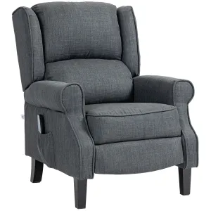 HOMCOM Vibrating Massage Recliner Chair for Living Room, Reclining Wingback Single Sofa with Heat, Linen Fabric Push Back Accent Chair with Footrest, Side Pocket, Charcoal Gray