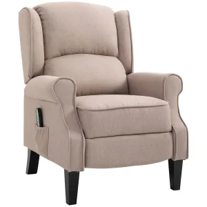 HOMCOM Vibration Massage Recliner Chair for Living Room with Heat, Wingback Single Sofa, Modern Linen Fabric Push Back Reclining Chair with Footrest, Side Pocket, Dark Beige