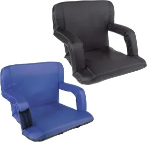Home-Complete Set of 2 Stadium Seats - Wide Reclining Bleacher Cushions with Armrests and Backpack Straps (Blue and Black)
