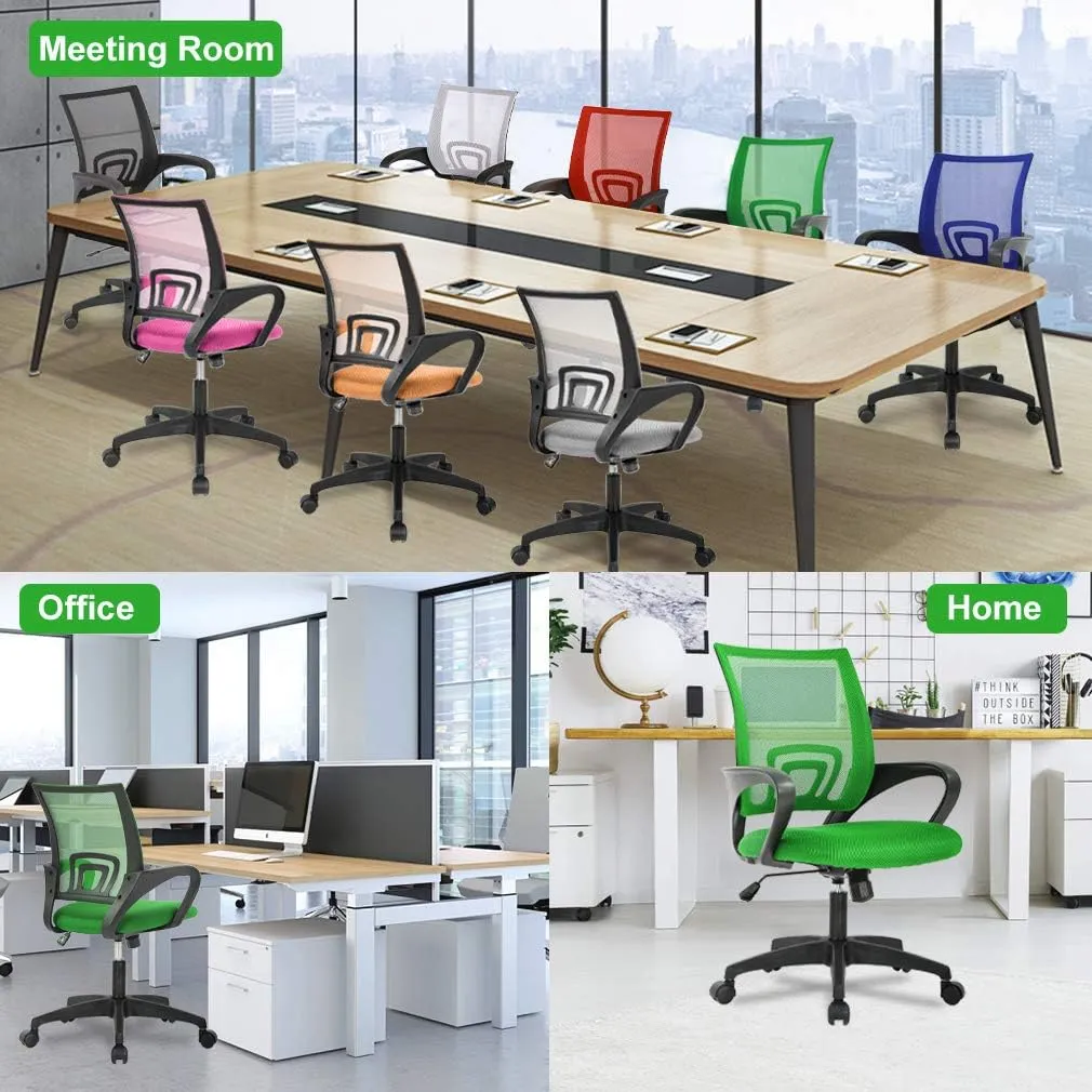 Home Office Chair Mid Back Desk Chair1 Ergonomic Mesh Computer Gaming with Larger Seat, Executive Height Adjustable Swivel Task with Lumbar Support Armrest for Women Adults Green