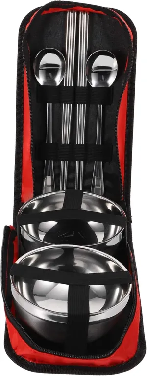 Home Tableware Set Stainless Steel Cutlery Serving Bowls Spoons Chopsticks Portable Camping