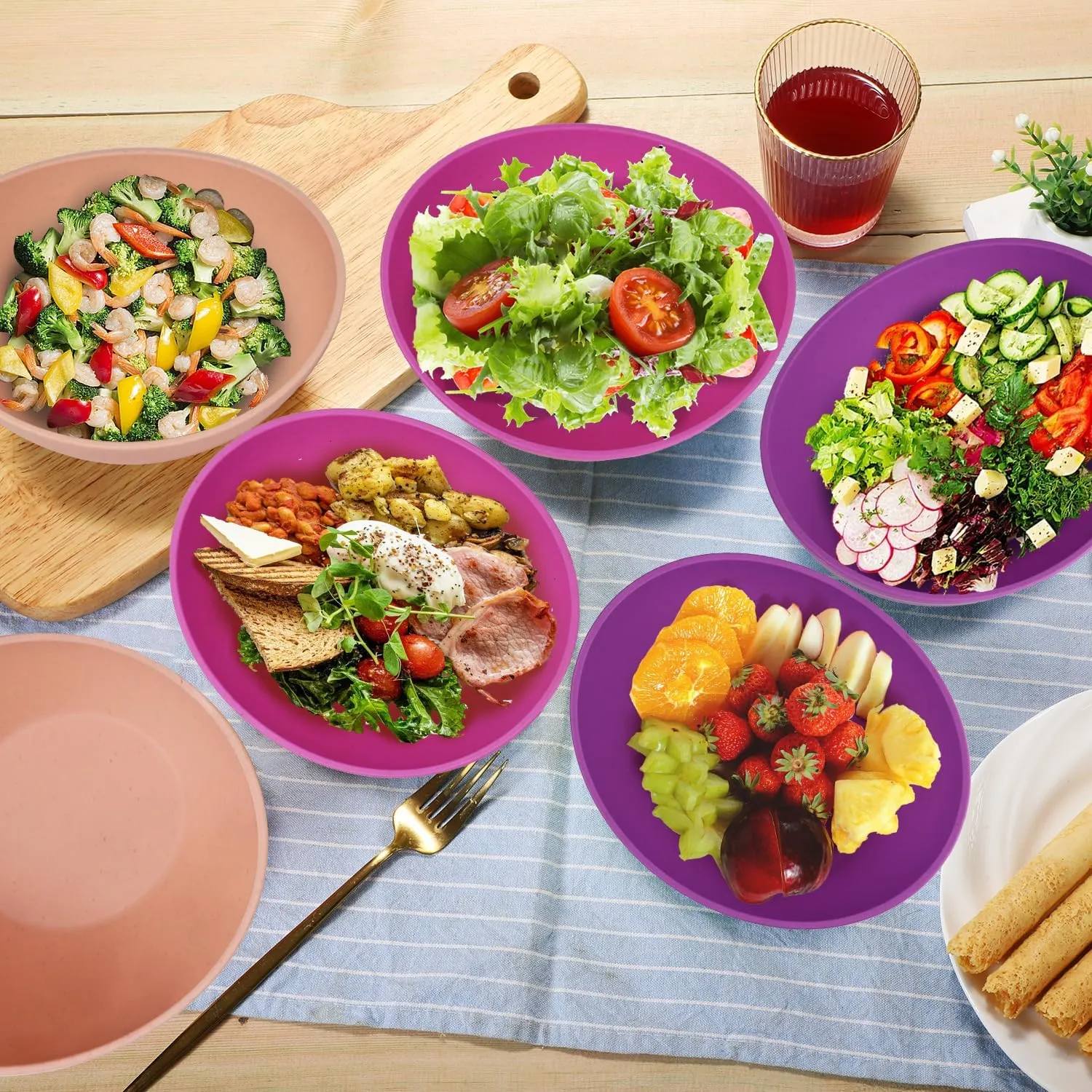 Homienly Large Salad Bowl 60 oz, Wheat Straw Bowl Sets of 6, Unbreakable Serving Bowls for Kichen, Camping, Microwave and Dishwasher Safe Bowls, Serving Bowls for Party - Flowers Series