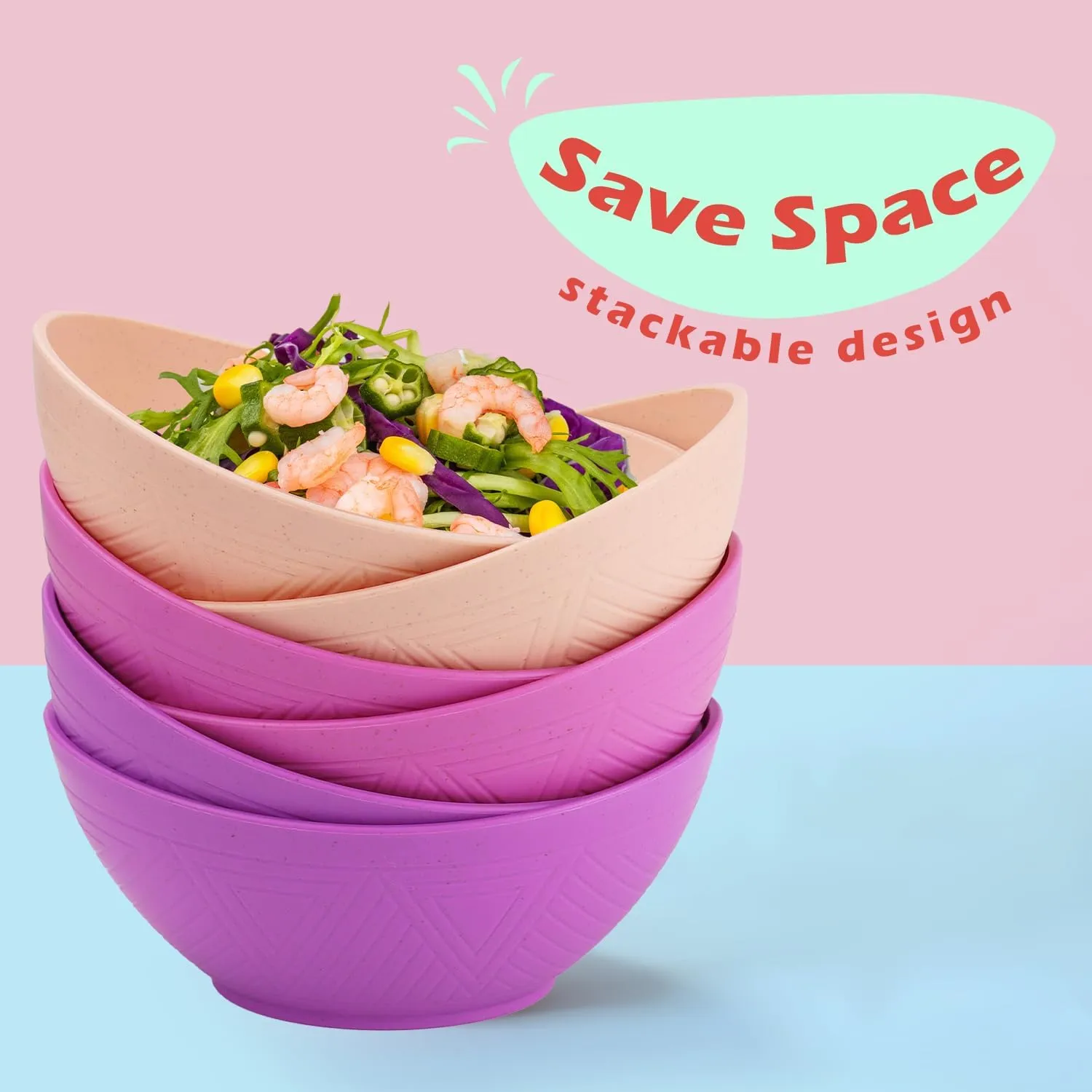 Homienly Large Salad Bowl 60 oz, Wheat Straw Bowl Sets of 6, Unbreakable Serving Bowls for Kichen, Camping, Microwave and Dishwasher Safe Bowls, Serving Bowls for Party - Flowers Series