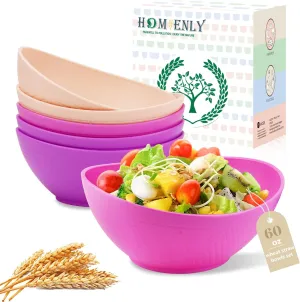 Homienly Large Salad Bowl 60 oz, Wheat Straw Bowl Sets of 6, Unbreakable Serving Bowls for Kichen, Camping, Microwave and Dishwasher Safe Bowls, Serving Bowls for Party - Flowers Series