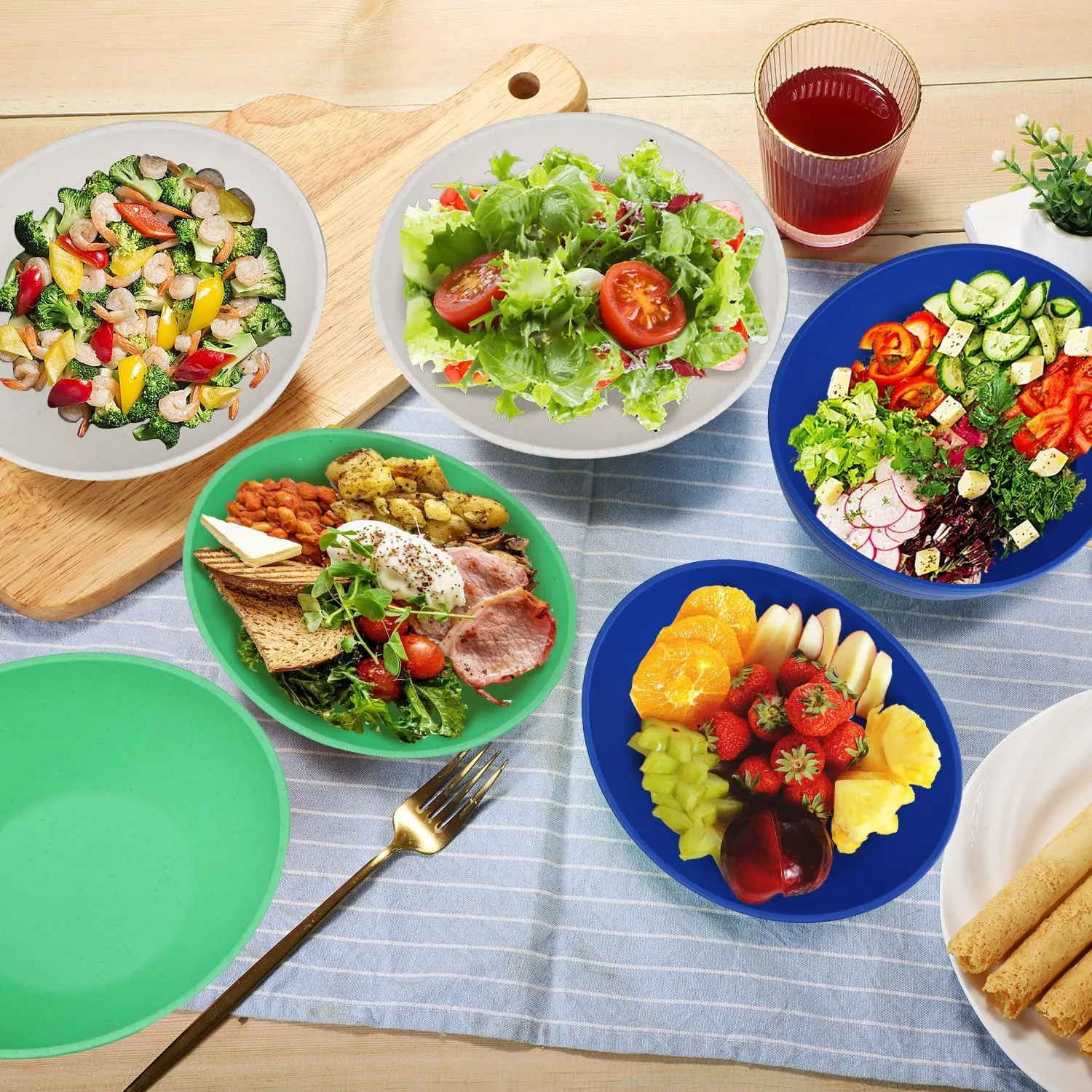 Homienly Wheat Straw Serving Bowls Set of 6, Unbreakable Salad Bowls - 60 OZ Large Bowls, U Large Serving Dishes for Wedding and Dinner Parties, Microwave and Dishwasher Safe Bowls - Island Series