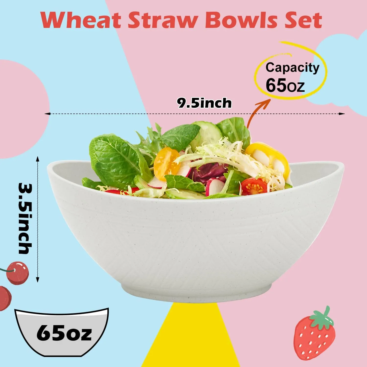 Homienly Wheat Straw Serving Bowls Set of 6, Unbreakable Salad Bowls - 60 OZ Large Bowls, U Large Serving Dishes for Wedding and Dinner Parties, Microwave and Dishwasher Safe Bowls - Island Series