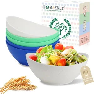 Homienly Wheat Straw Serving Bowls Set of 6, Unbreakable Salad Bowls - 60 OZ Large Bowls, U Large Serving Dishes for Wedding and Dinner Parties, Microwave and Dishwasher Safe Bowls - Island Series