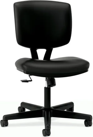 HON Volt Armless Chair, Home Desk Chairs with Wheels, Leather Seat and Back, Ergonomic Recline and Synchro Tilt, Black