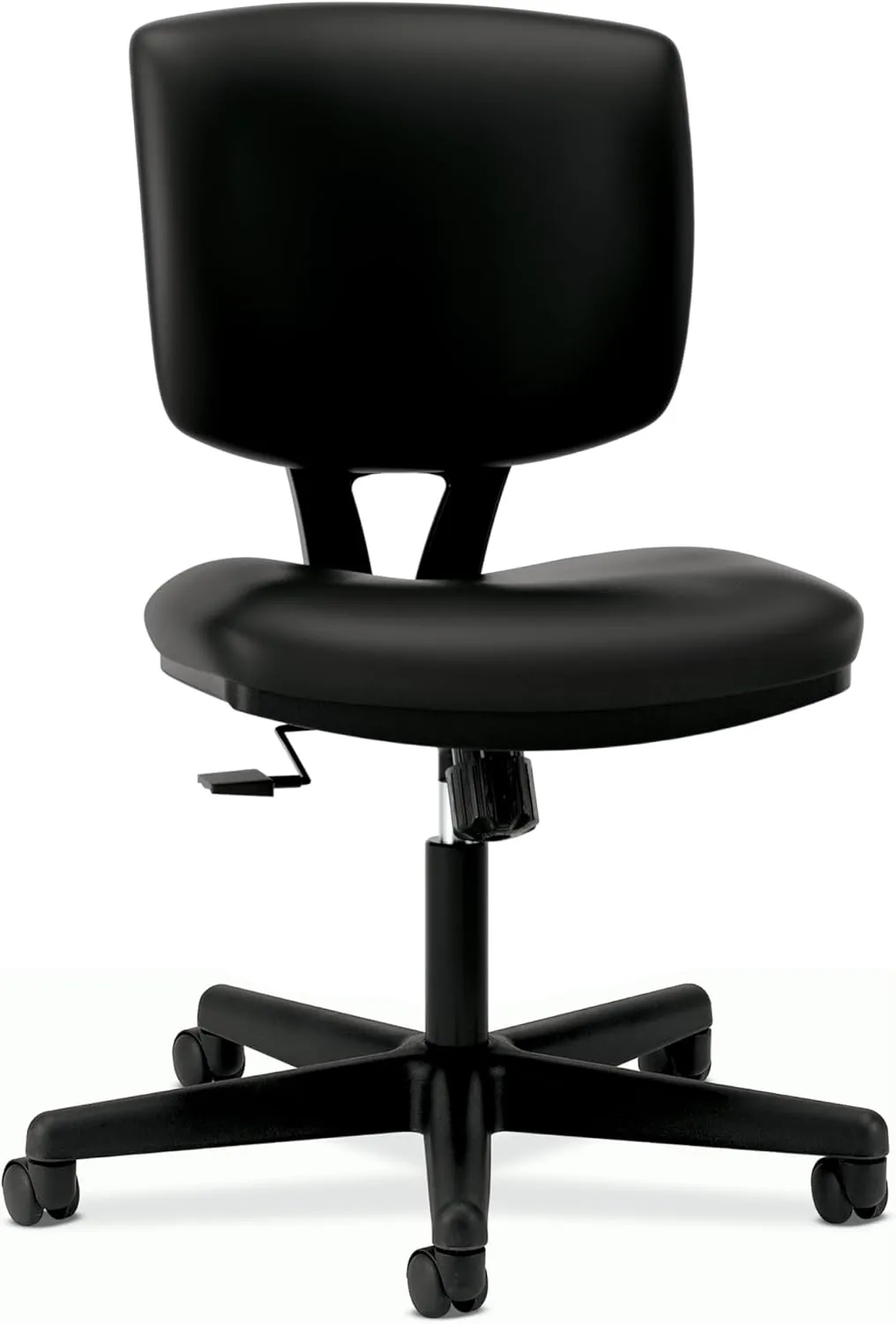 HON Volt Armless Chair, Home Desk Chairs with Wheels, Leather Seat and Back, Ergonomic Recline and Synchro Tilt, Black
