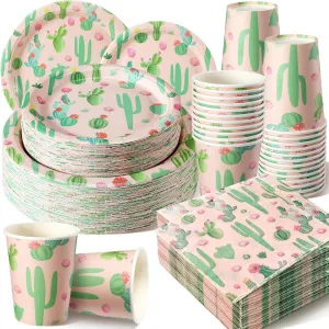 Hsei 250 Pcs Cactus Plates and Napkins Party Decorations Disposable Tableware Sets Summer Birthday Party Supplies Serves 50 Guests Dinnerware Bridal Shower Holiday Party Favors