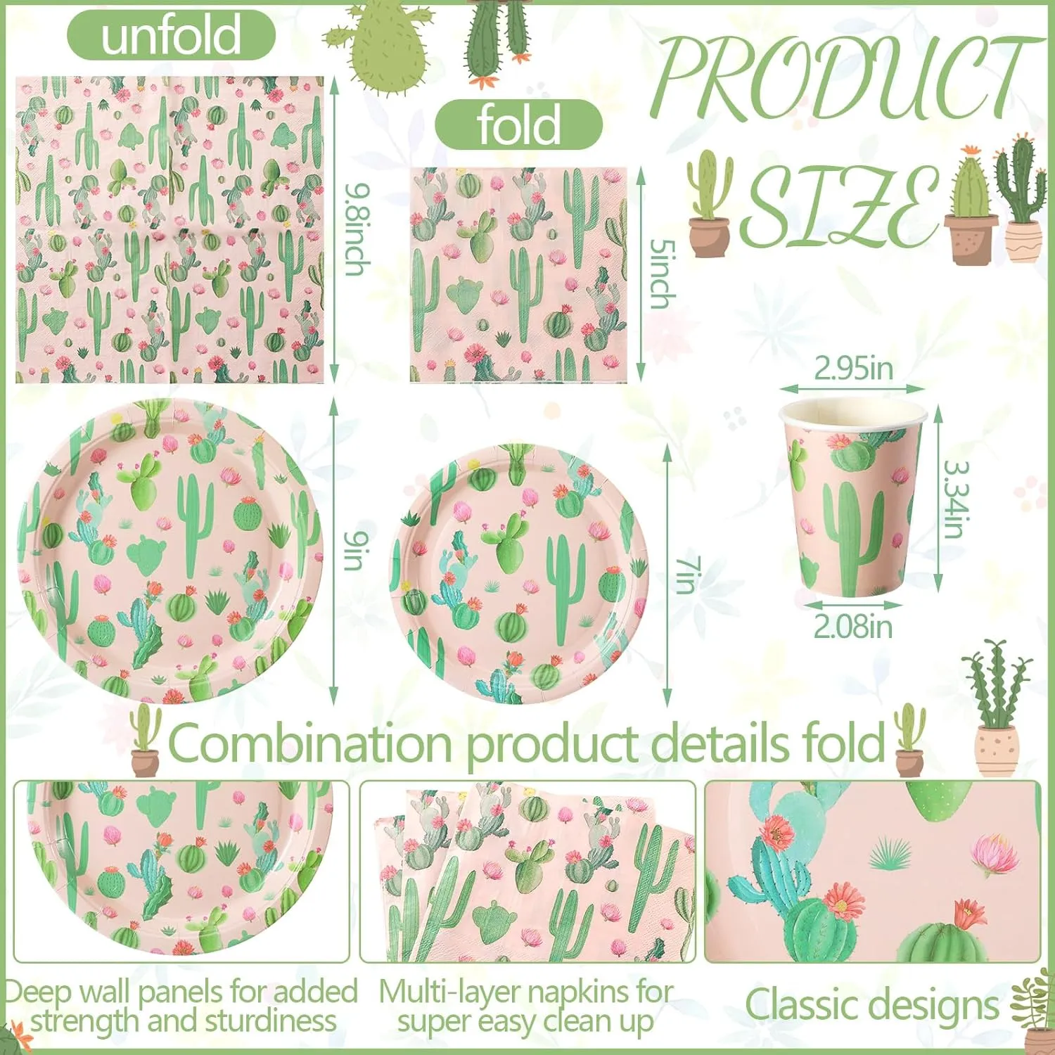 Hsei 250 Pcs Cactus Plates and Napkins Party Decorations Disposable Tableware Sets Summer Birthday Party Supplies Serves 50 Guests Dinnerware Bridal Shower Holiday Party Favors