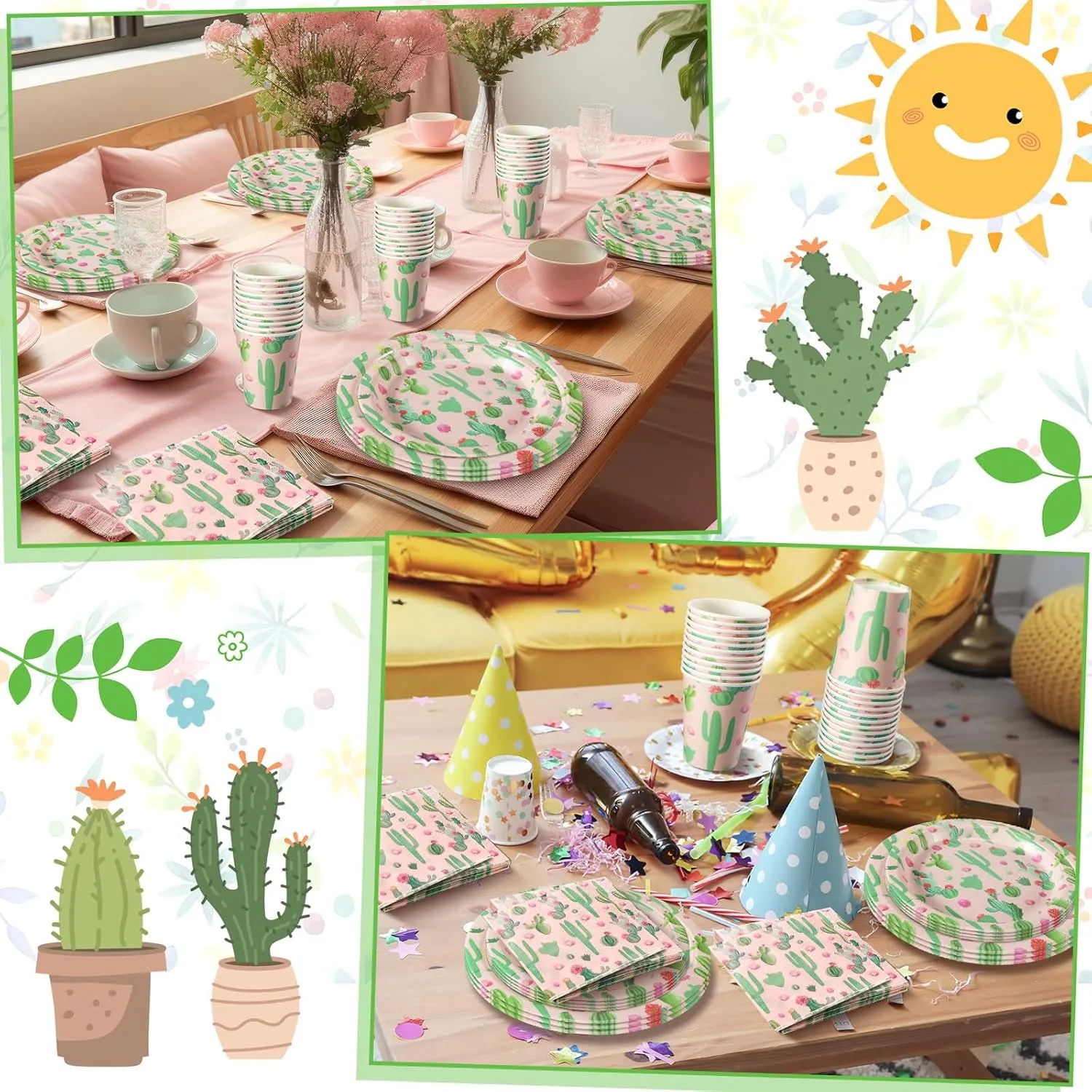 Hsei 250 Pcs Cactus Plates and Napkins Party Decorations Disposable Tableware Sets Summer Birthday Party Supplies Serves 50 Guests Dinnerware Bridal Shower Holiday Party Favors