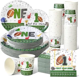 Hsei 250 Pcs First Year Football Plates and Napkins Party Decorations Disposable Tableware Sets Baby Shower Birthday Party Supplies Serves 50 Guests Dinnerware Baby Bridal Shower Party Favors