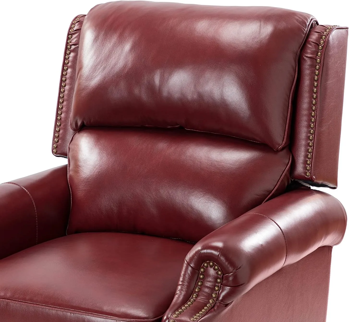 HULALA Home Genuine Leather Recliner Chair, Classic and Traditional Push Back Recliner Chair for Living Room, Adjustable Leather Cigar Reclining Vintage with Nail Head Trim,Burgundy