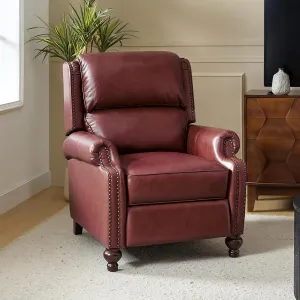 HULALA Home Genuine Leather Recliner Chair, Classic and Traditional Push Back Recliner Chair for Living Room, Adjustable Leather Cigar Reclining Vintage with Nail Head Trim,Burgundy