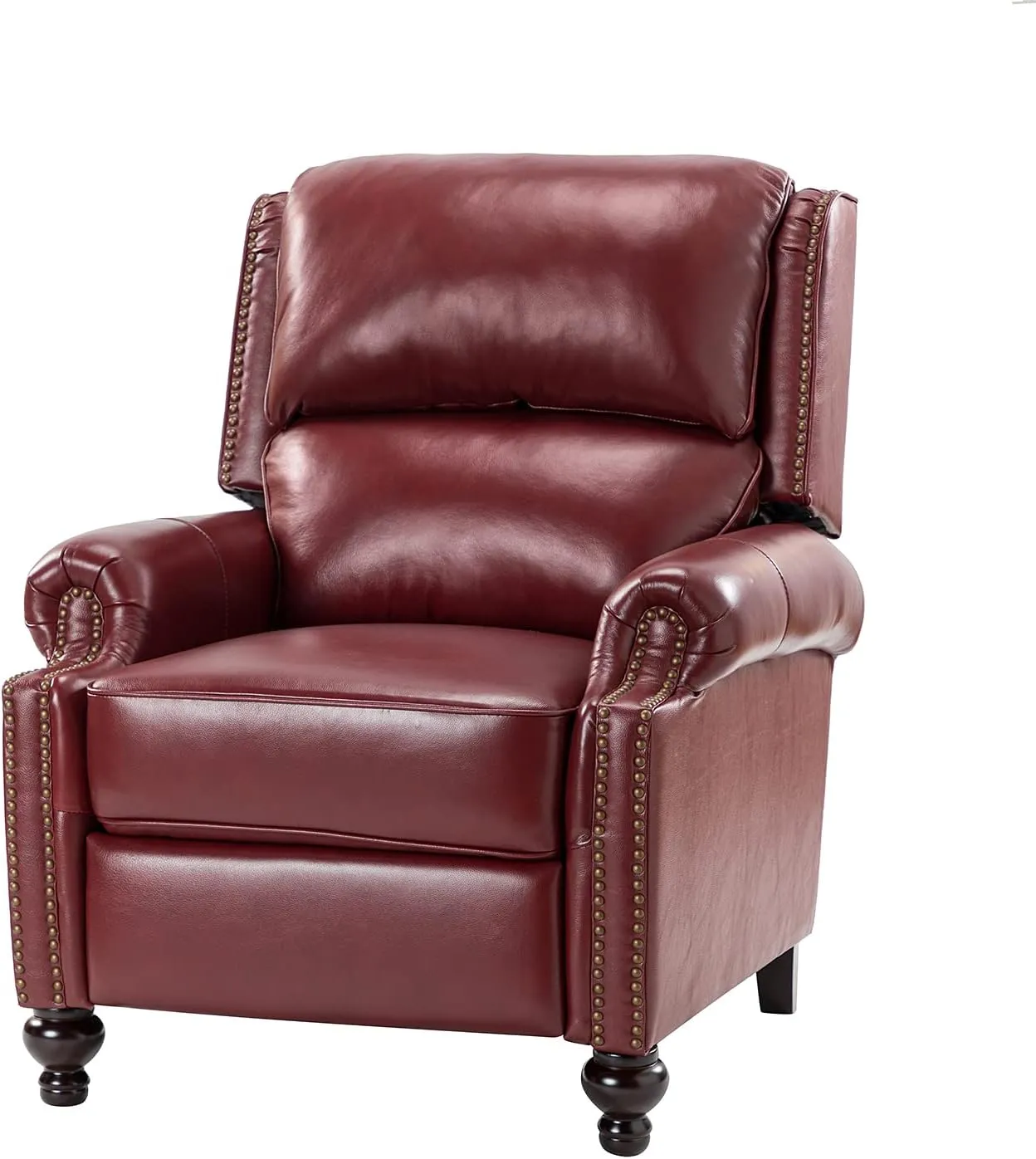 HULALA Home Genuine Leather Recliner Chair, Classic and Traditional Push Back Recliner Chair for Living Room, Adjustable Leather Cigar Reclining Vintage with Nail Head Trim,Burgundy