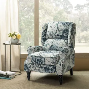 HULALA Home Upholstered Wingback Recliner Chair, Small Adjustable Footrest Push Back Single Reclining Sofa, Mid Century Modern Lounge Armchair for Living Room, Bedroom, Reading/Floral