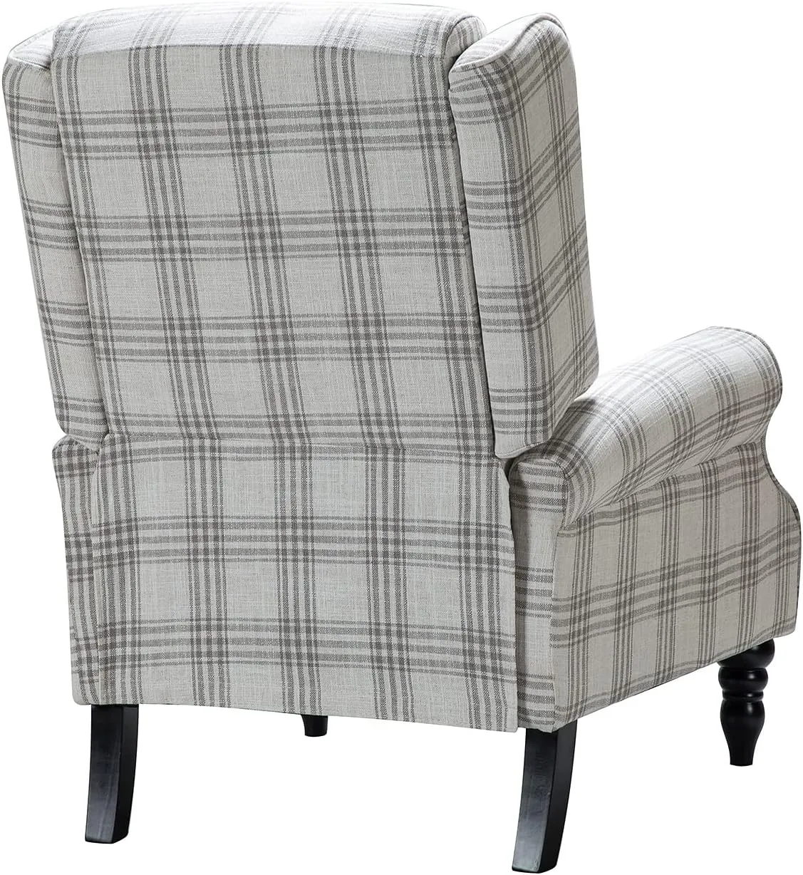 HULALA Home Upholstered Wingback Recliner Chair, Small Adjustable Footrest Push Back Single Reclining Sofa, Mid Century Modern Lounge Armchair for Living Room, Bedroom, Reading/Plaid Grey