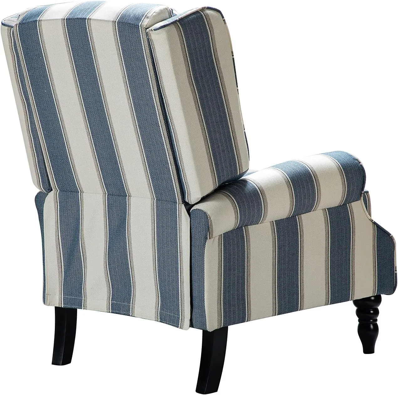 HULALA Home Upholstered Wingback Recliner Chair, Small Adjustable Footrest Push Back Single Reclining Sofa, Mid Century Modern Lounge Armchair for Living Room, Bedroom, Reading/Stripe Navy