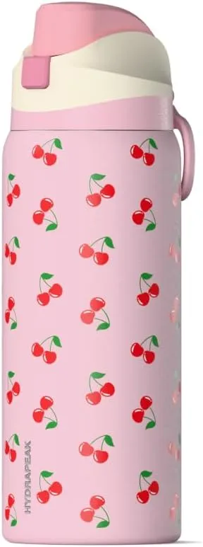 Hydrapeak Oasis 32 oz Fun Sticker Print Water Bottle with Chug Lid, Stainless Steel Insulated Water Bottle For Men and Women, Cherries