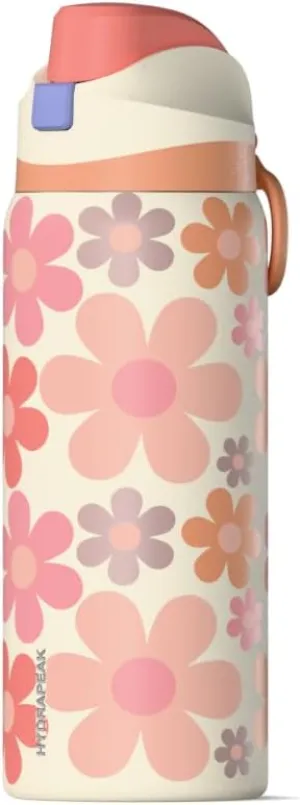 Hydrapeak Oasis 32 oz Fun Sticker Print Water Bottle with Chug Lid, Stainless Steel Insulated Water Bottle For Men and Women, Retro Daisies