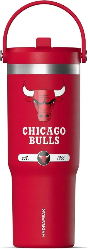 Hydrapeak x NBA Officially Licensed Chicago Bulls 32 oz Nomad Tumbler with Handle and Straw Lid, Leakproof Stainless Steel Water Bottle