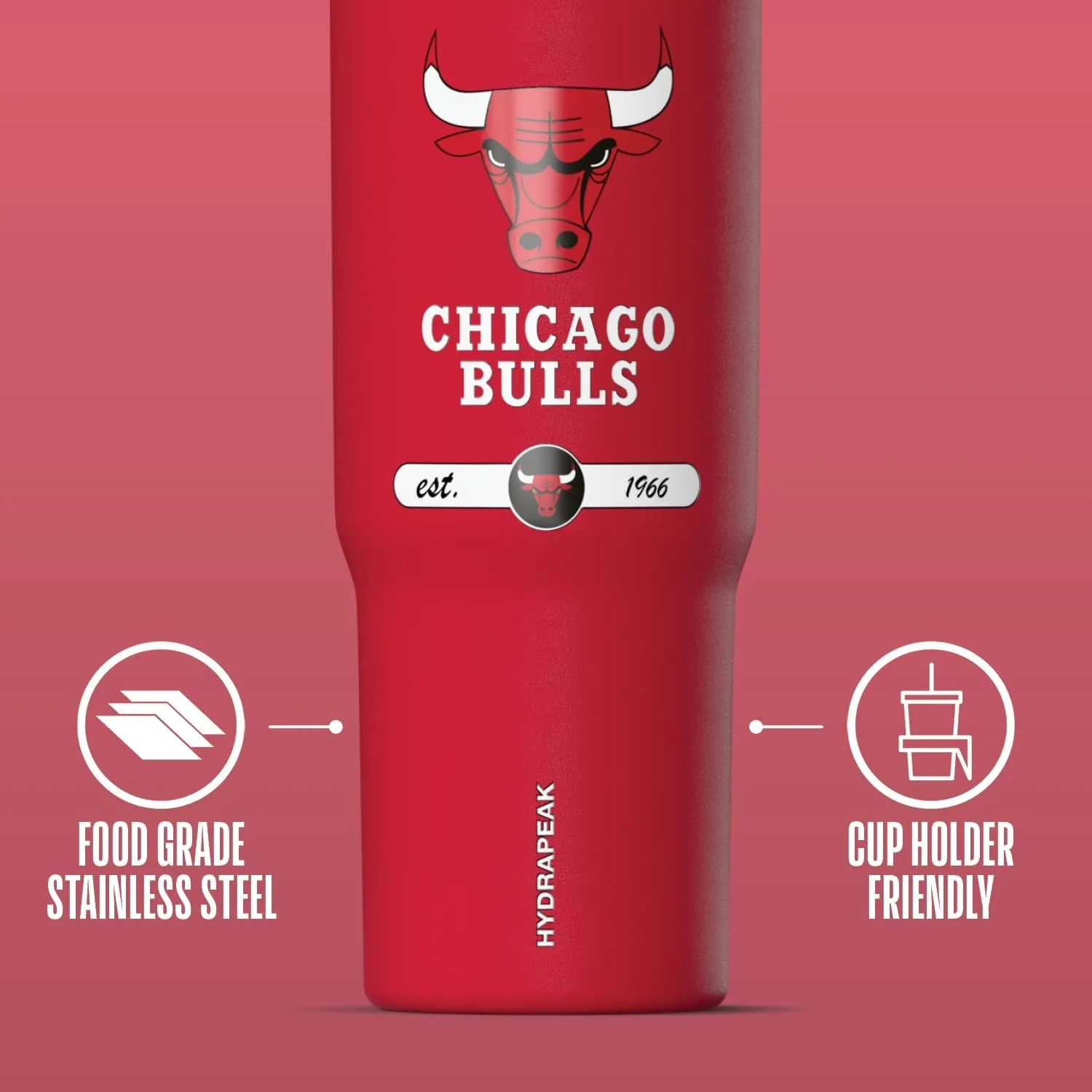 Hydrapeak x NBA Officially Licensed Chicago Bulls 32 oz Nomad Tumbler with Handle and Straw Lid, Leakproof Stainless Steel Water Bottle