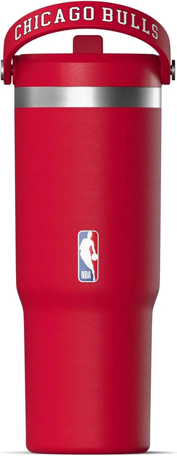 Hydrapeak x NBA Officially Licensed Chicago Bulls 32 oz Nomad Tumbler with Handle and Straw Lid, Leakproof Stainless Steel Water Bottle
