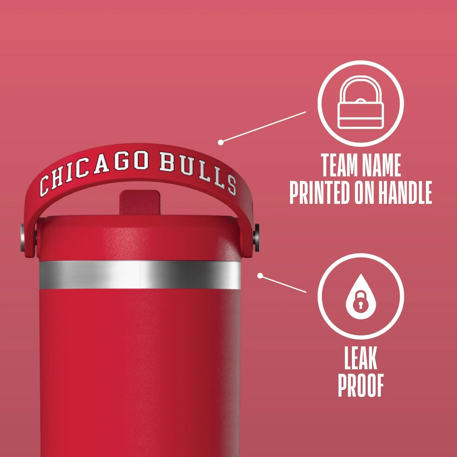 Hydrapeak x NBA Officially Licensed Chicago Bulls 32 oz Nomad Tumbler with Handle and Straw Lid, Leakproof Stainless Steel Water Bottle