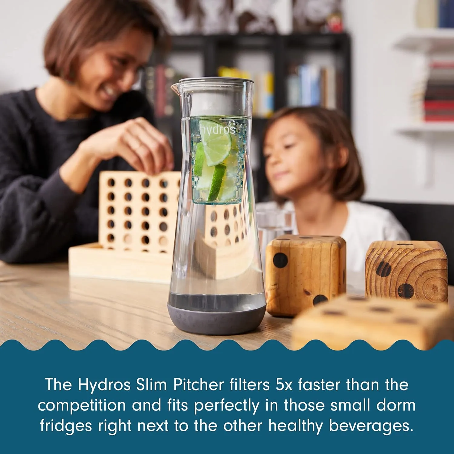Hydros Water Filter Pitcher, 40 oz Slim Design, Patented Fast Flo Tech, Dishwasher Safe, Fills in Just 40 Seconds, BPA Free, 5 Cup Capacity, Blue