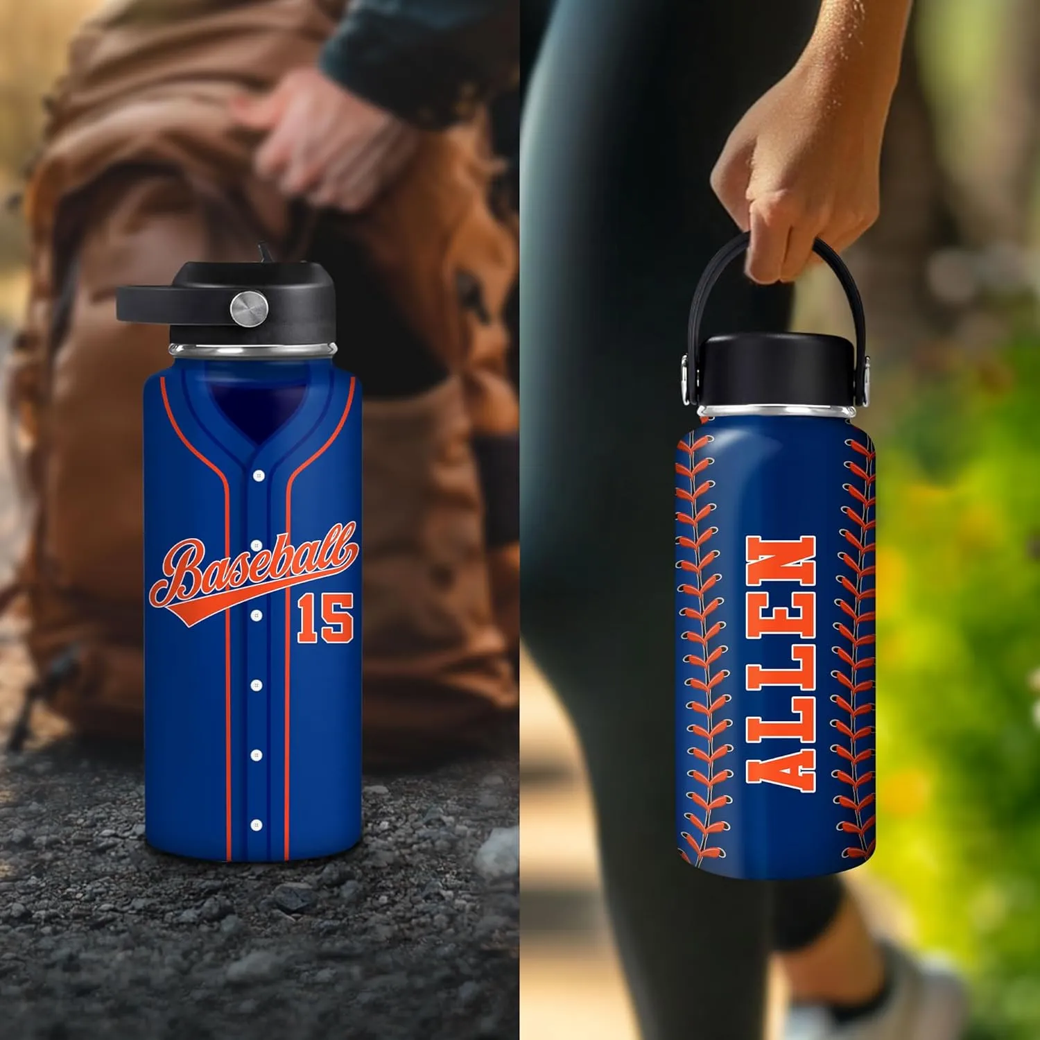 Hyturtle Personalized Baseball Water Bottle - Travel Insulated Stainless Steel Bottle with Leak-Proof Lid 18oz 32oz - Gift for Men, Boys, Baseball Lovers, Players, Coaches - Birthday & Christmas Gift