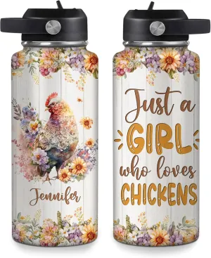 Hyturtle Personalized Chicken Water Bottle - Chicken Print Insulated Stainless Steel Bottle with Leak-Proof Lid 18oz 32oz - Gift for Chicken Lovers Women, Girls - Birthday & Christmas Gift
