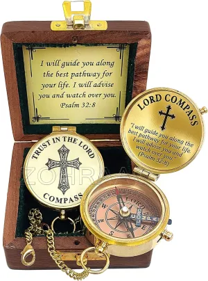 I Will Guide You Psalm 32:8 Lord Compass with Wooden Box Religious Gift, My Soul, My Treasure, My Today, My Tomorrow, Christian Gifts for Men, Catholic Gifts, Confirmation Gift Ideas, Baptism Gifts